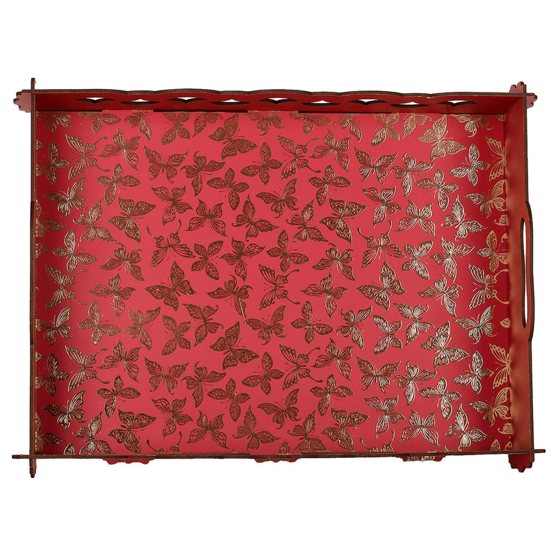 Red MDF Laser Cut Butterfly Printed Tray