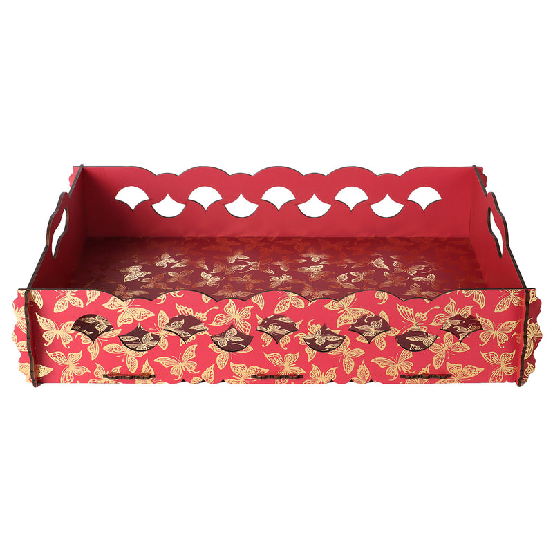 Red MDF Laser Cut Butterfly Printed Tray