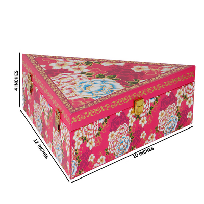 Floral Pink Triangle Gift Box with 3 small salsa glass jars (12x10x4) Inch 9032A