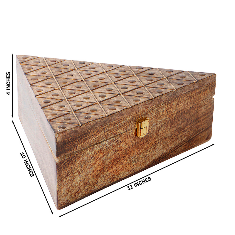 Unique Triangle Wooden Hamper Box with 3 Jars (11x10x4) Inch 9024