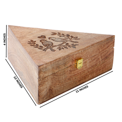 Love Birds Design Triangle Wooden Hamper Box with 3 Jars (11x10x4) Inch 9024A