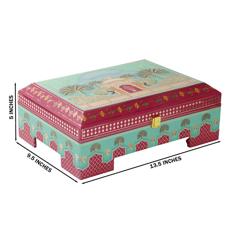 Royal Festive MDF Hamper with 4 printed short salsa jars & 9 cavity tray (13.5x9.5x5) Inch 9062A