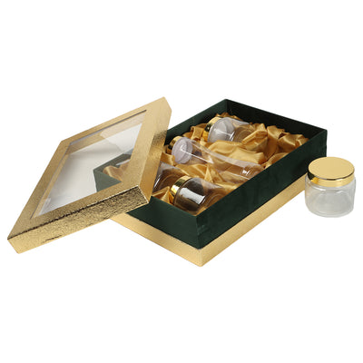 Golden MDF Hamper Box With 5 Plastic Container Jars