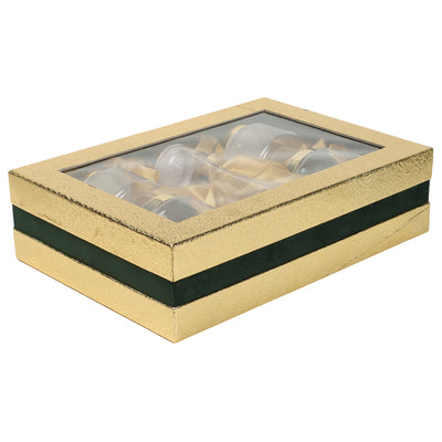 Golden MDF Hamper Box With 5 Plastic Container Jars (13.5x9.5x3.5 inch) 14006