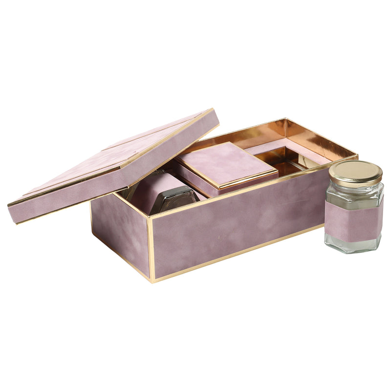 Fancy Suede Pasting Box Holding Golden Beautiful Hanger with 2 Glass Jar & 9 Cavity