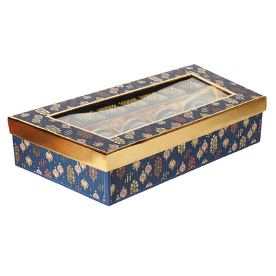 Traditional Design Luxury Box with 4 Glass Jar & 8 Cavity - Blue/golden color