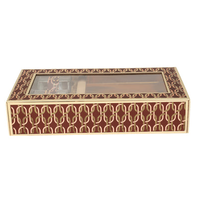 Luxury Chain Printed Cardbord Hamper Box with Three Line Cavity & 2 Glass Jar (8x14.5x3 inch) 14027