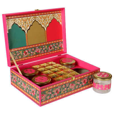 MDF Luxury gift Box With 15 Cavity & 4 Salsa Jar diwali boxes