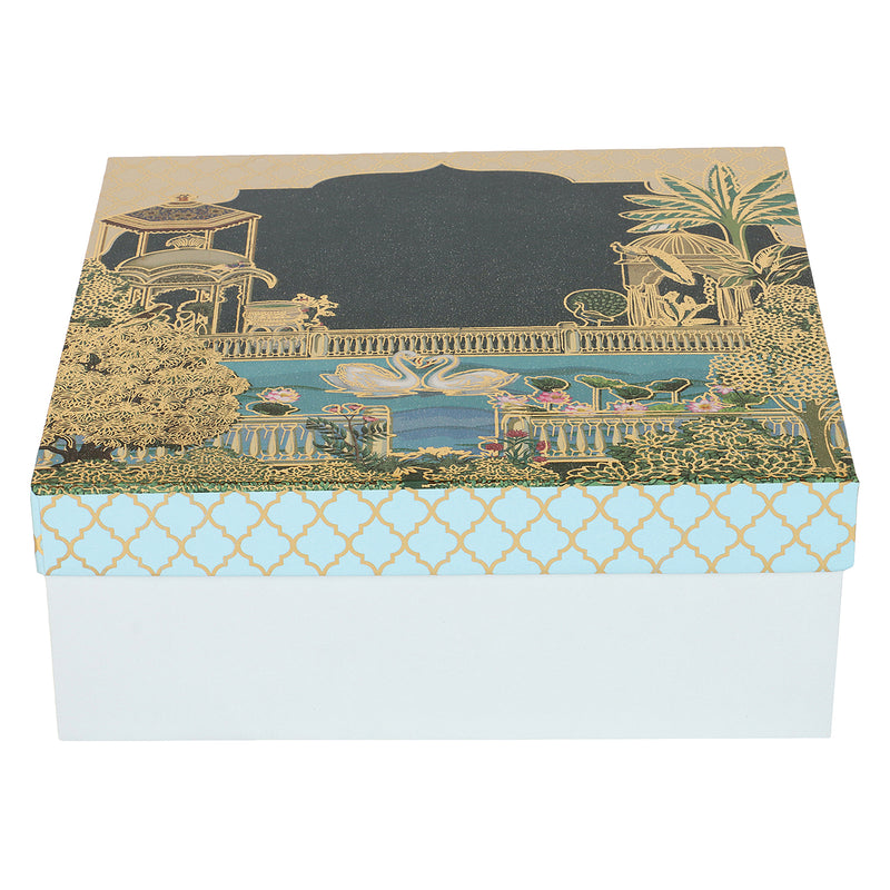 Pichwai Print Top Bottom Card-board Box with 4 Partition ( 8x8x3.25 Inches ) 16014