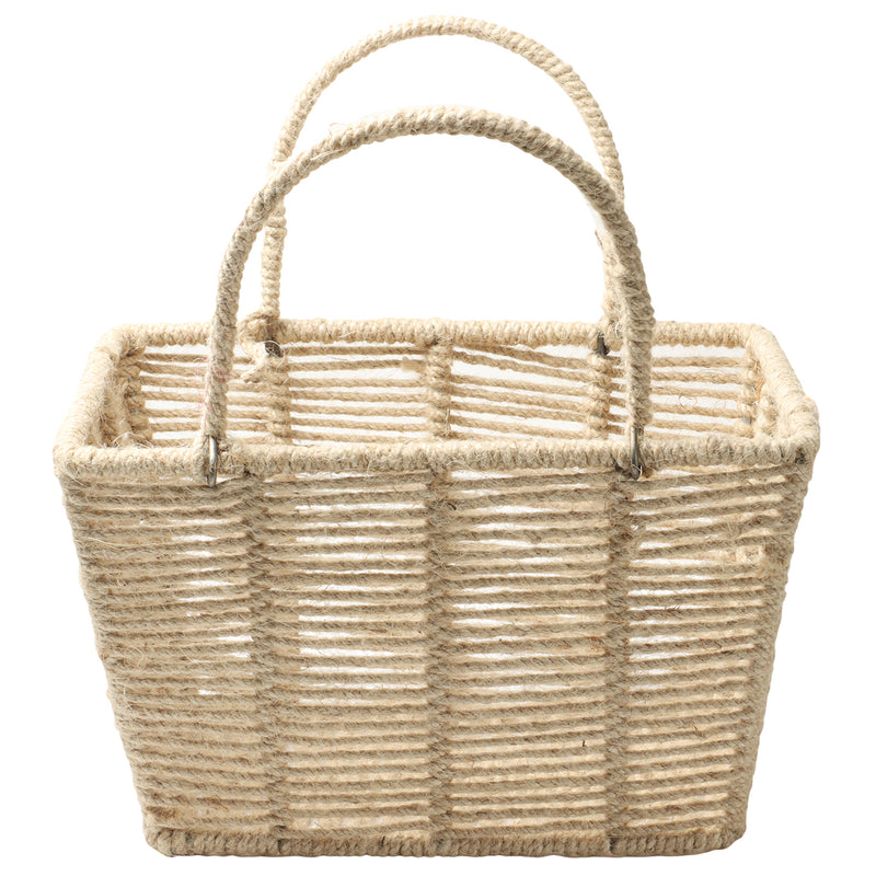 Fully Covered Cotten & Jute Rope & Metal Hamper Basket 10.5x6x7.5 inches 17005