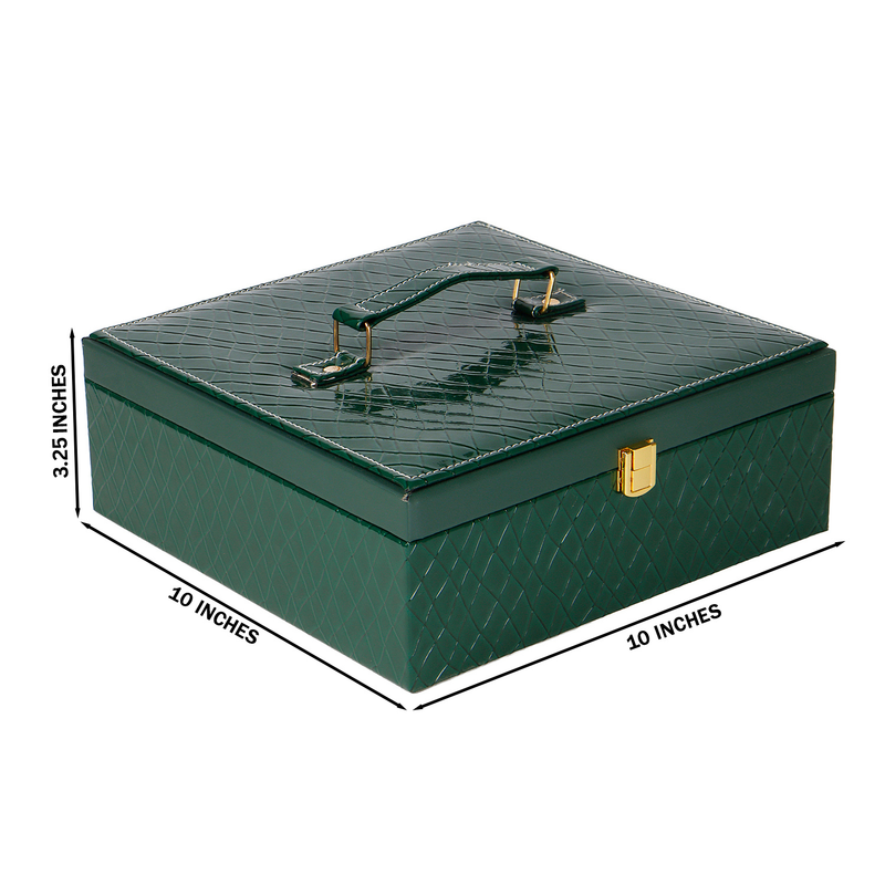 Green Leatherite MDF Hamper Box with 4 muskmelon jar (10x10x3.25) Inch 9086