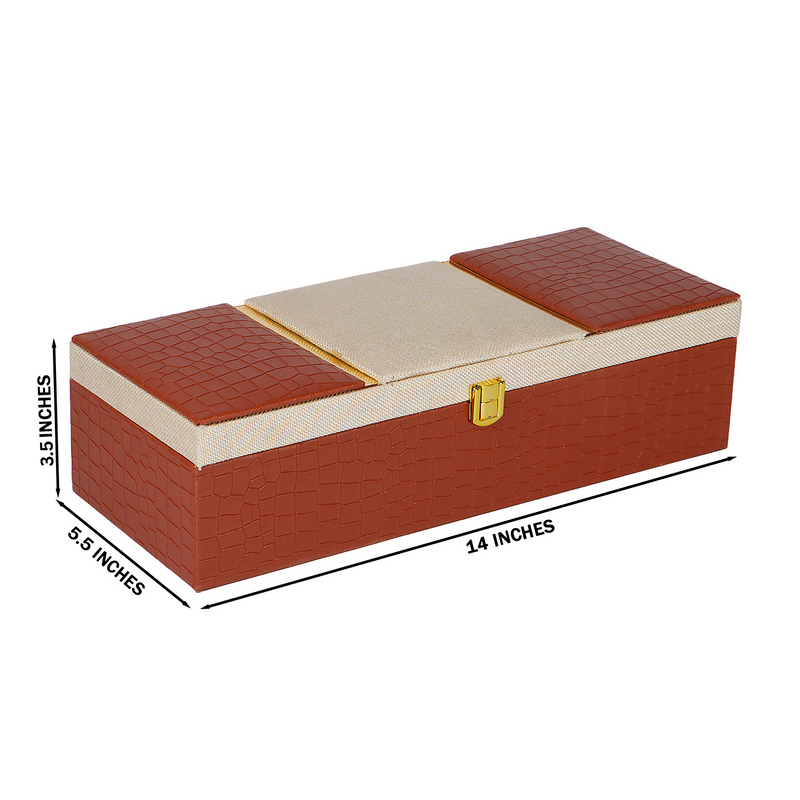 Elegant Leatherite Gift Box with 3 muskmelon jars (14x5.5x3.5) Inch 9096B