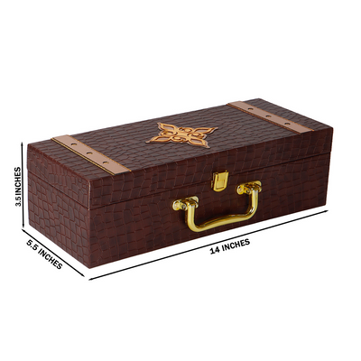 Brown Leatherite Multipurpose Gift Box with 3 muskmelon jars (14x5.5x3.5) Inch 9096A