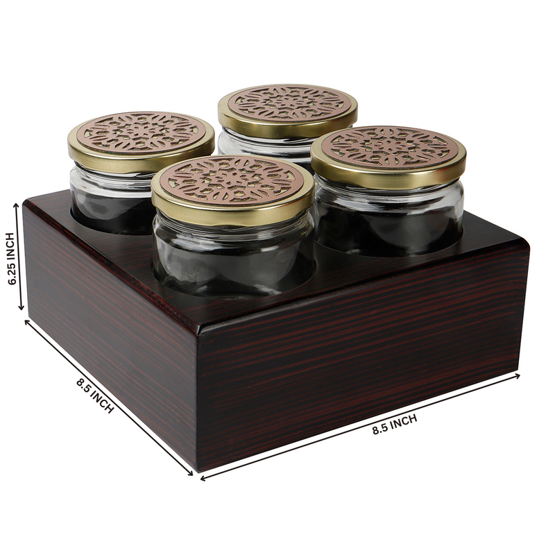 Rotational Wooden Gift Box with 4 laser cut design salsa jars & 12 cavity (8.5x8.5x6.25 Inches) Color: Brown from Nice Packaging