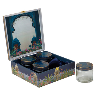 Pichwai Art MDF Hamper Box with 4 printed salsa jar (9.5x9.5x4) Inch 9003C