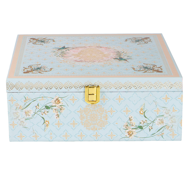 Floral MDF Hamper Box with 2 salsa jar & 8 cavity (9.5x9.5x4) Inch 9004