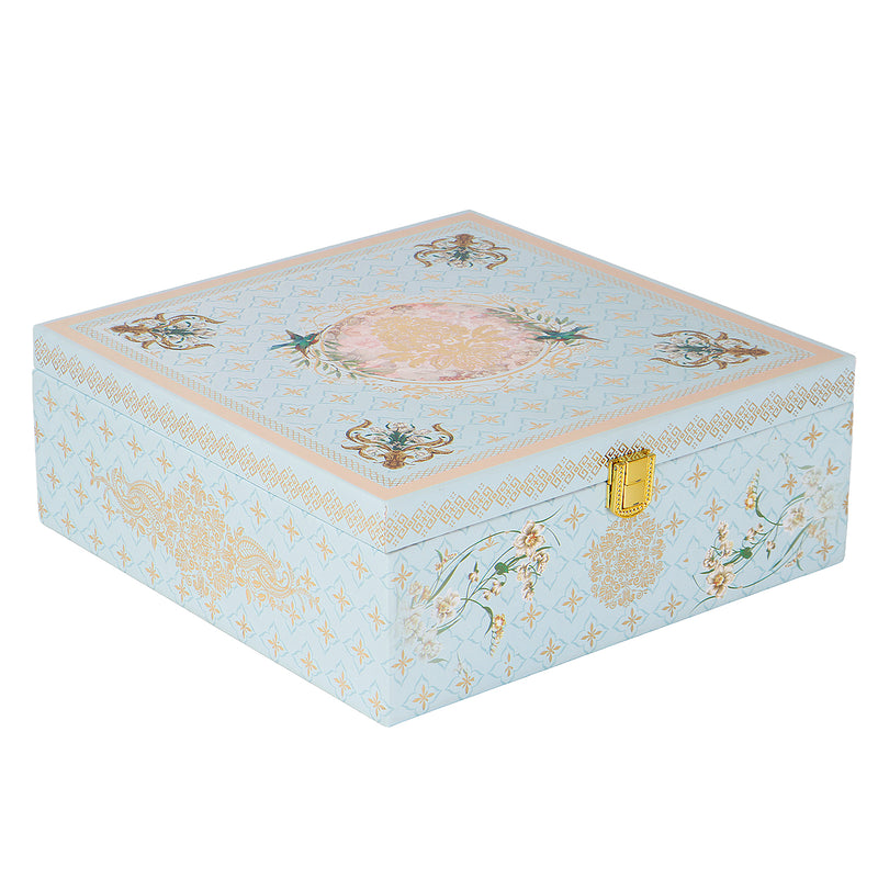 Floral MDF Hamper Box with 2 salsa jar & 8 cavity (9.5x9.5x4) Inch 9004