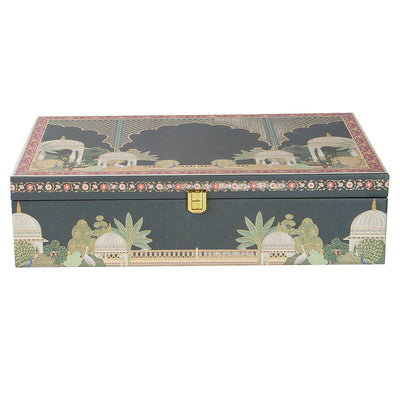 Royal Pichwai Art MDF Hamper Box with 4 salsa jar & 3 liner cavity (16x10x4) Inch 9005A