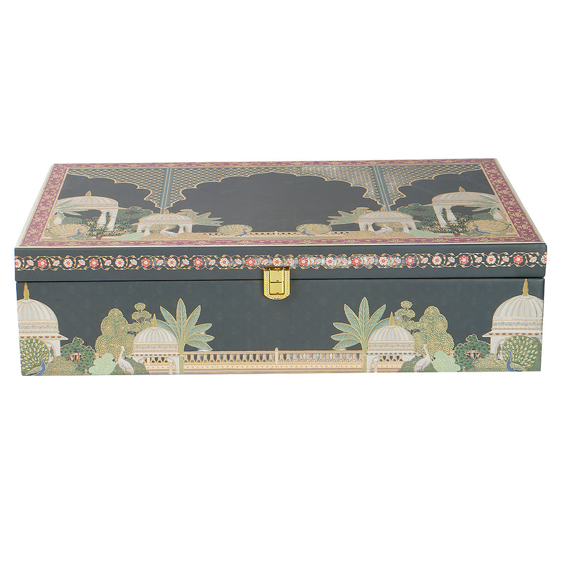 Royal Pichwai Art MDF Hamper Box with 4 salsa jar & 3 liner cavity (16x10x4) Inch 9005A