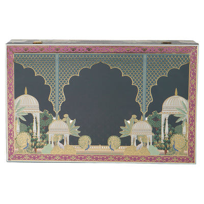 Royal Pichwai Art MDF Hamper Box with 4 salsa jar & 3 liner cavity (16x10x4) Inch 9005A