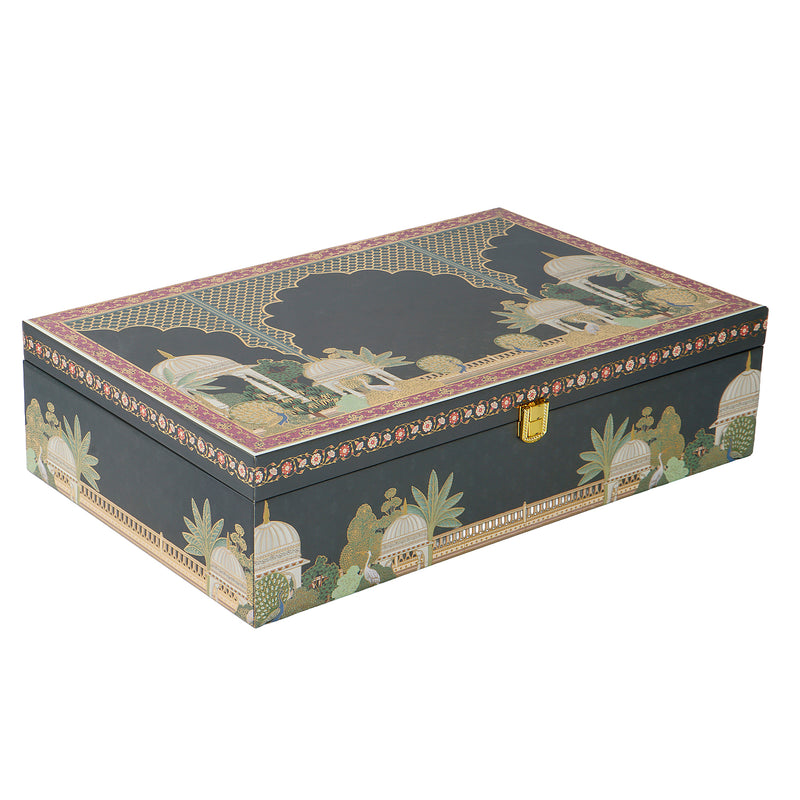 Royal Pichwai Art MDF Hamper Box with 4 salsa jar & 3 liner cavity (16x10x4) Inch 9005A
