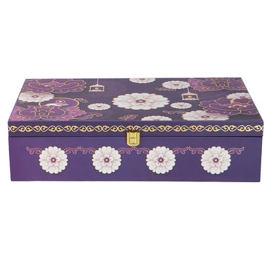 Floral MDF Hamper Box with 4 salsa jar & 3 liner cavity (16x10x4) Inch 9005