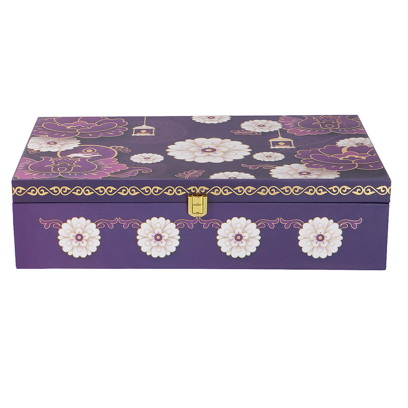 Floral MDF Hamper Box with 4 salsa jar & 3 liner cavity (16x10x4) Inch 9005