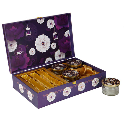 Floral MDF Hamper Box with 4 salsa jar & 3 liner cavity (16x10x4) Inch 9005