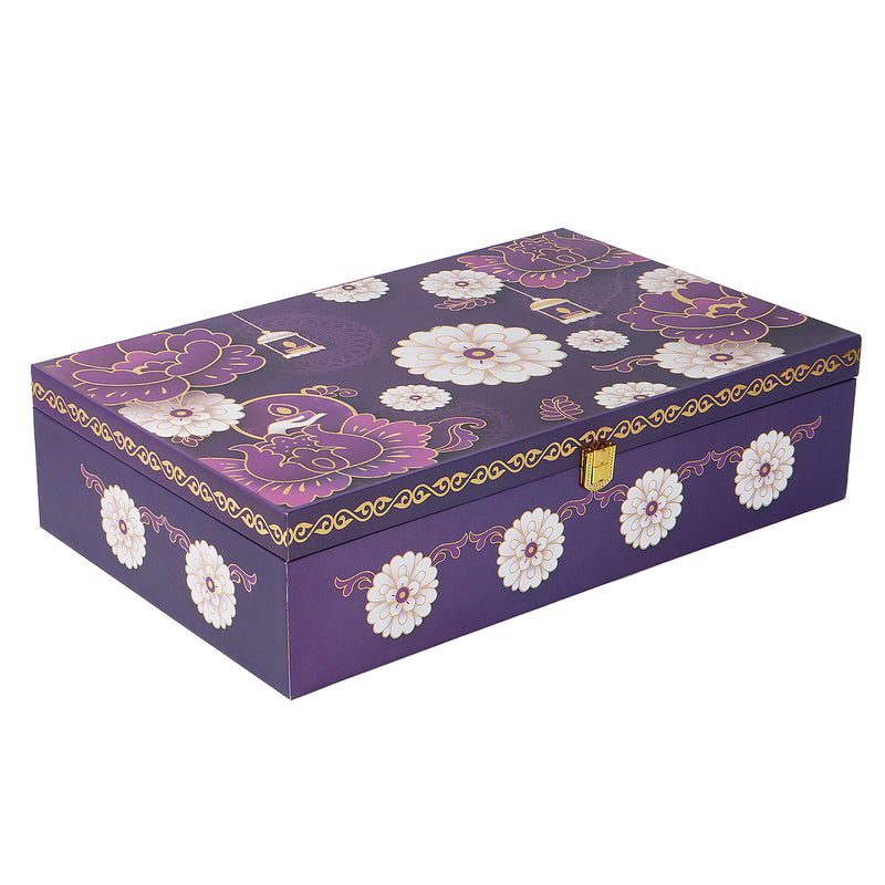 Floral MDF Hamper Box with 4 salsa jar & 3 liner cavity (16x10x4) Inch 9005