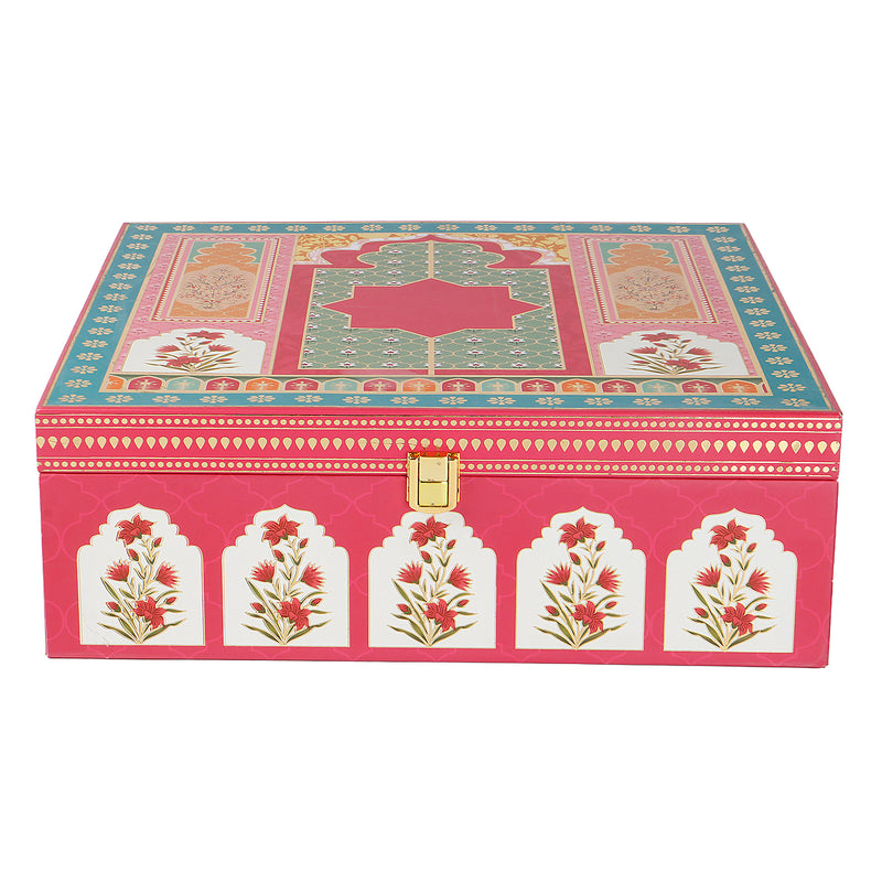 Mehfil Mahal MDF Hamper Box with 4 square jar & 9 cavity (12x12x4) Inch 9006A