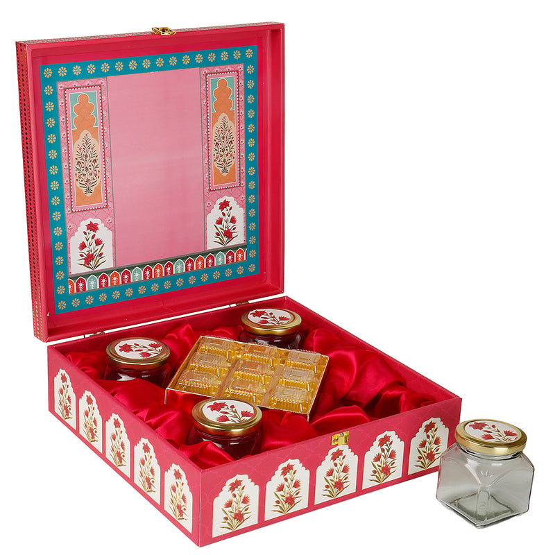 Mehfil Mahal MDF Hamper Box with 4 square jar & 9 cavity (12x12x4) Inch 9006A