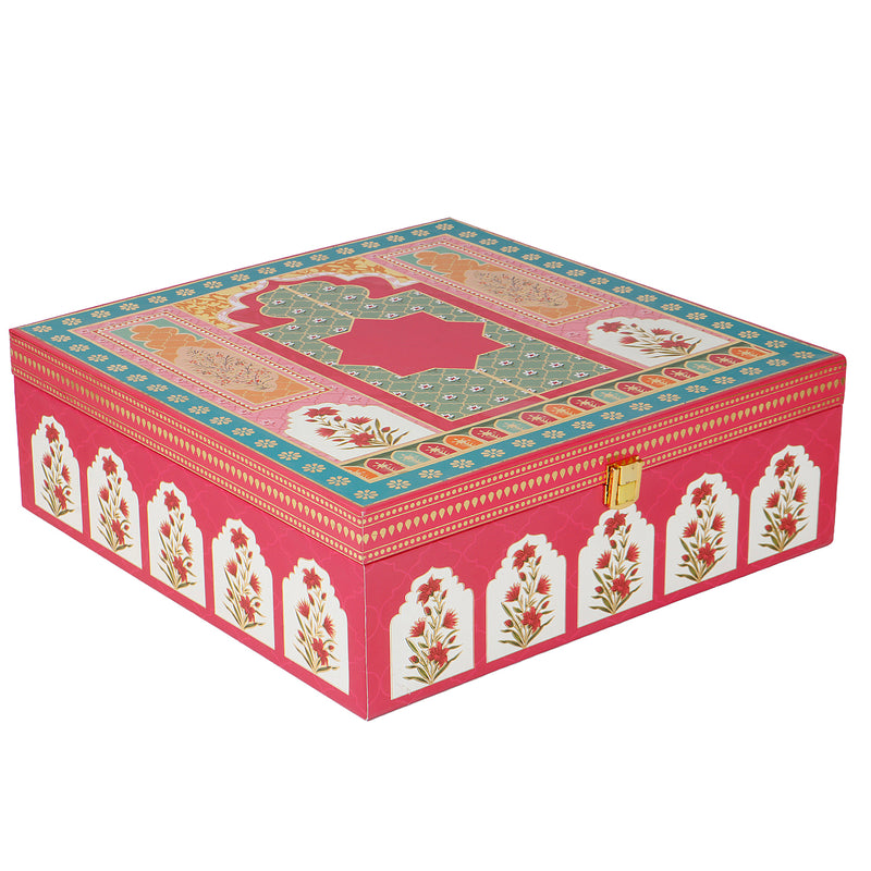 Mehfil Mahal MDF Hamper Box with 4 square jar & 9 cavity (12x12x4) Inch 9006A