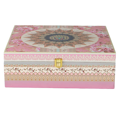Beautiful Floral MDF Hamper Box with 4 square jar & 9 cavity (12x12x4) Inch 9006