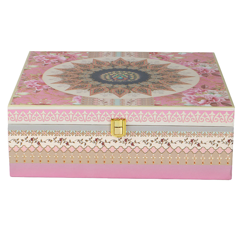 Beautiful Floral MDF Hamper Box with 4 square jar & 9 cavity (12x12x4) Inch 9006