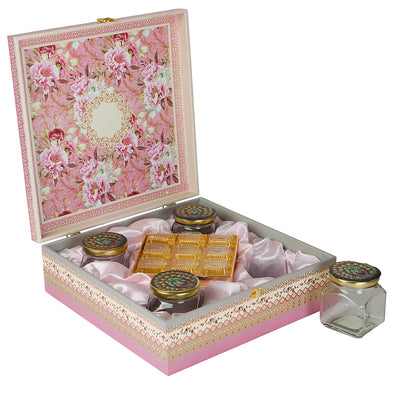 Beautiful Floral MDF Hamper Box with 4 square jar & 9 cavity (12x12x4) Inch 9006