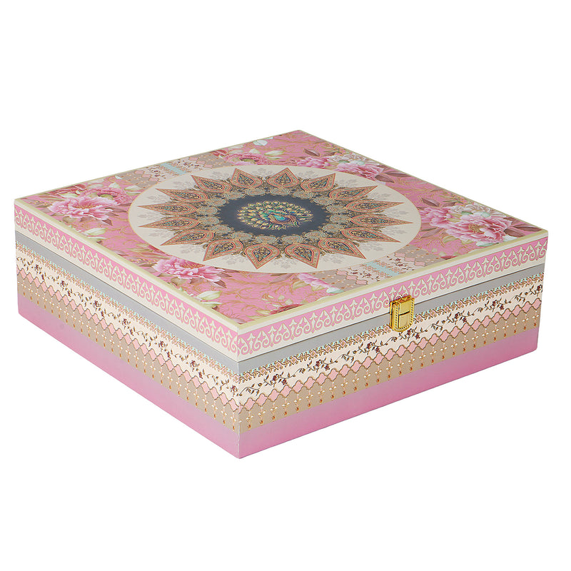 Beautiful Floral MDF Hamper Box with 4 square jar & 9 cavity (12x12x4) Inch 9006
