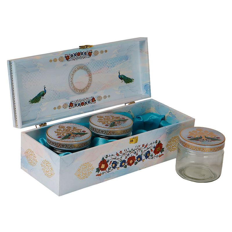 Floral MDF Hamper Box with 3 printed salsa jar (13x9x4) Inch 9009A
