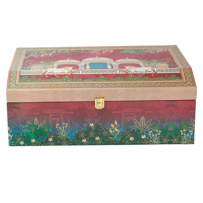 Pichwai Art MDF Hamper Box with 2 bow jar & 20 cavity tray (16x11x6) Inch 9010A