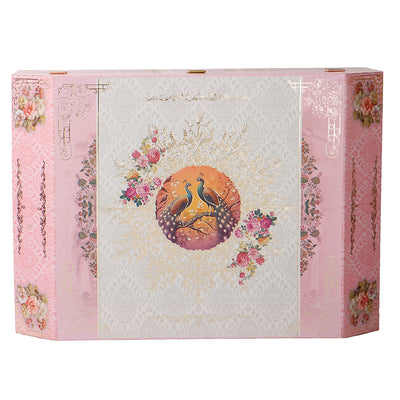 Pink Floral MDF Hamper Box with 3 flute jar & 8 cavity tray (16x11x6) Inch 9011