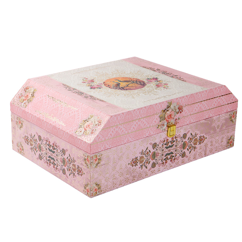 Pink Floral MDF Hamper Box with 3 flute jar & 8 cavity tray (16x11x6) Inch 9011