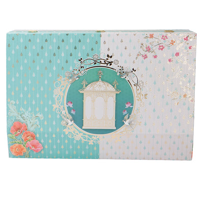 Turquoise Blue Floral MDF Hamper Box with 2 fancy jar & 20 cavity tray (16x11x6) Inch 9012A