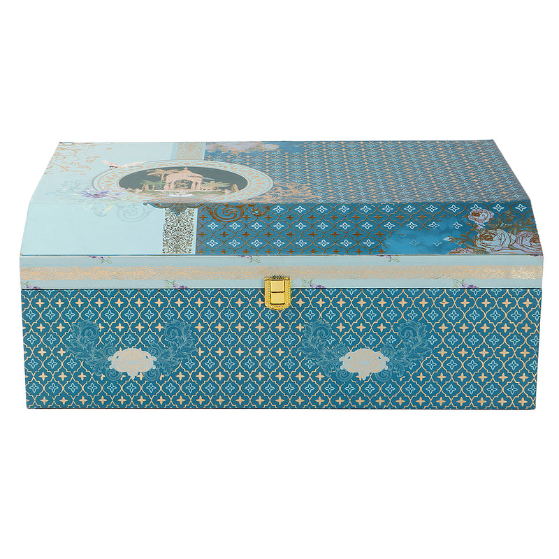 Pichwai Art Hamper Box with 2 matte black jar, 2 plastic container & 12 cavity tray (16x11x6) Inch 9012