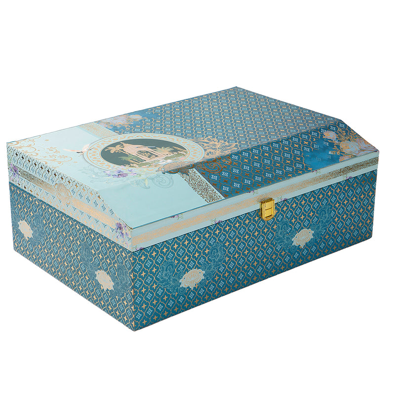 Pichwai Art Hamper Box with 2 matte black jar, 2 plastic container & 12 cavity tray (16x11x6) Inch 9012