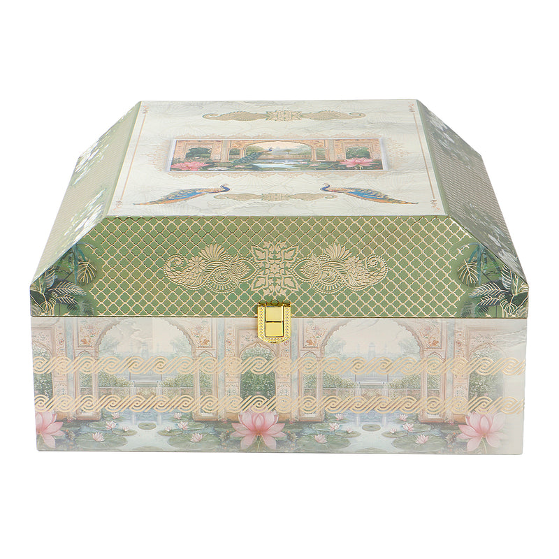Pichwai Art Hamper Box with 2 flute jar & 10 cavity tray (12x12x6) Inch 9015A