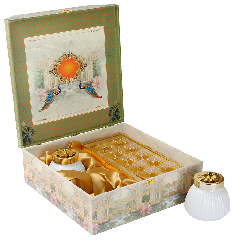Pichwai Art Hamper Box with 2 flute jar & 10 cavity tray (12x12x6) Inch 9015A