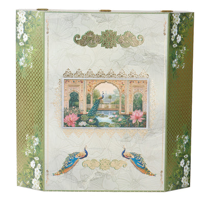Pichwai Art Hamper Box with 2 flute jar & 10 cavity tray (12x12x6) Inch 9015A