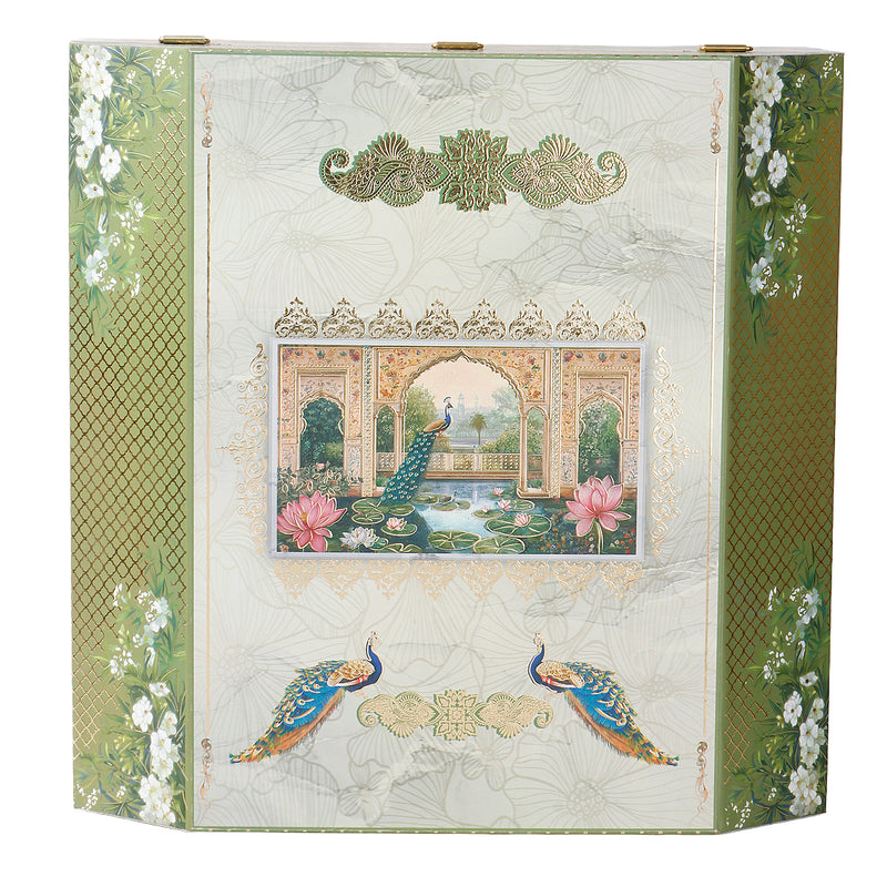Pichwai Art Hamper Box with 2 flute jar & 10 cavity tray (12x12x6) Inch 9015A