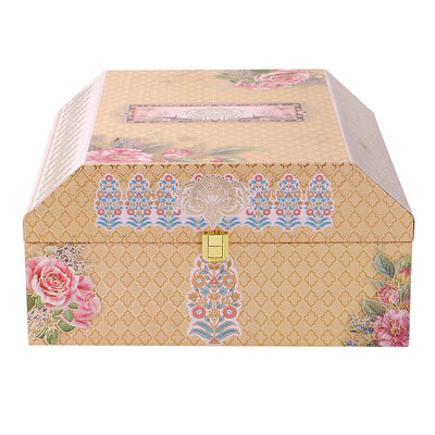 Floral Grace MDF Hamper Box with 2 crystal jar & 15 cavity tray (12x12x6) Inch 9015