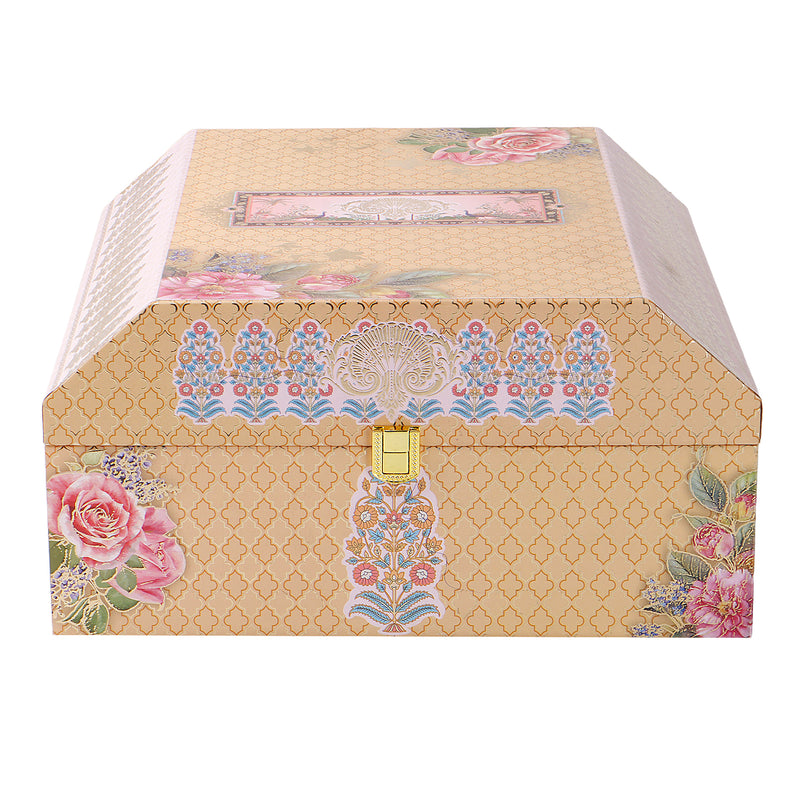 Floral Grace MDF Hamper Box with 2 crystal jar & 15 cavity tray (12x12x6) Inch 9015