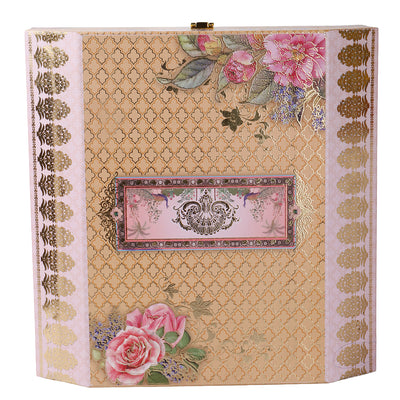 Floral Grace MDF Hamper Box with 2 crystal jar & 15 cavity tray (12x12x6) Inch 9015